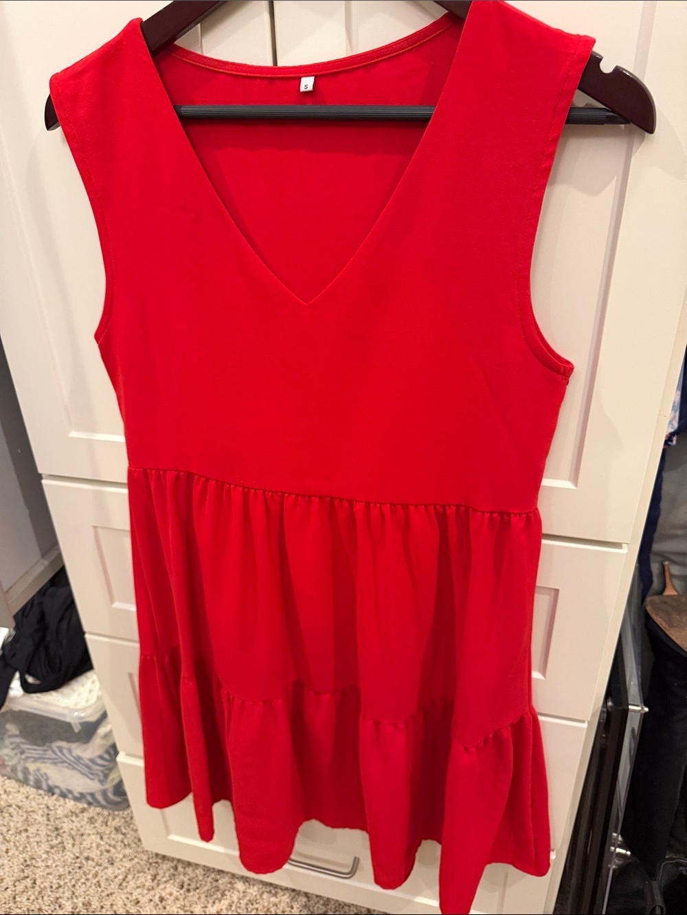 Red V-Neck Sleeveless Tiered Mini Dress